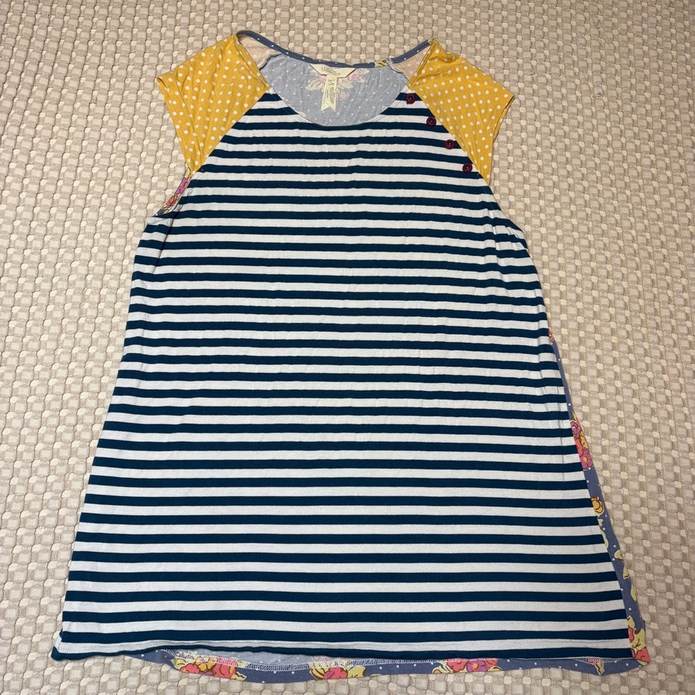 Matlida Jane womens Sleeveless Top Large blue stripes floral yellow polka dots